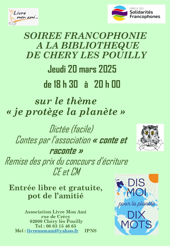 Soirée “FRANCOPHONIE” à la Bibliothèque de Chéry-lès-Pouilly (02)